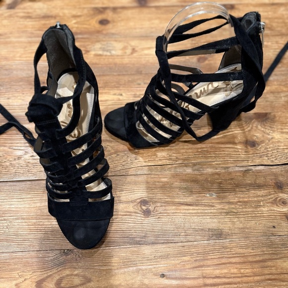 Sam Edelman Yarina Black Strappy 4” Chunky Heel Leather Sandals Women’s 7.5 EUC - Picture 5 of 12